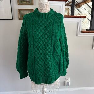 DONEGAL Vintage Irish Wool Green Cable Knit Sweater